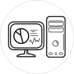 Icon of a desktop PC with a pie chart on the monitor